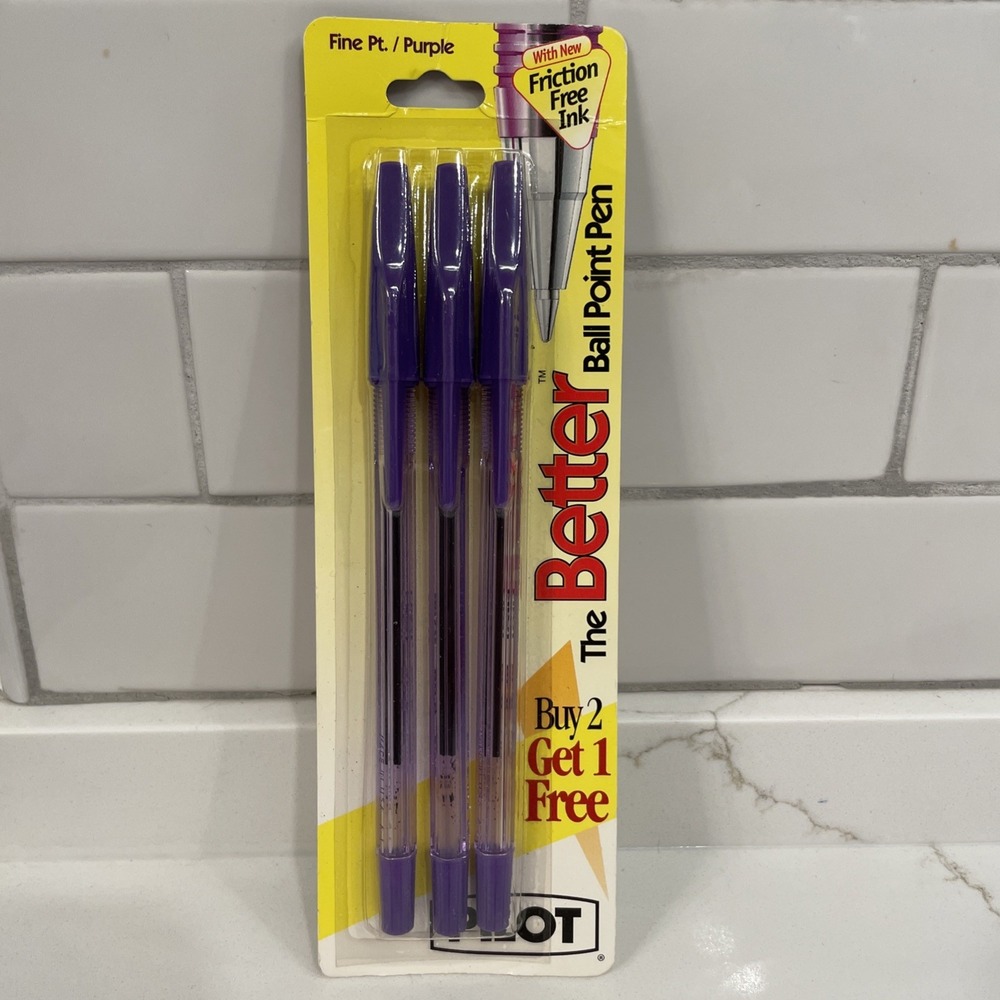 Vintage Pilot Better Ballpoint Pen Purple 3 Pack Fine Point BP-178 Sealed